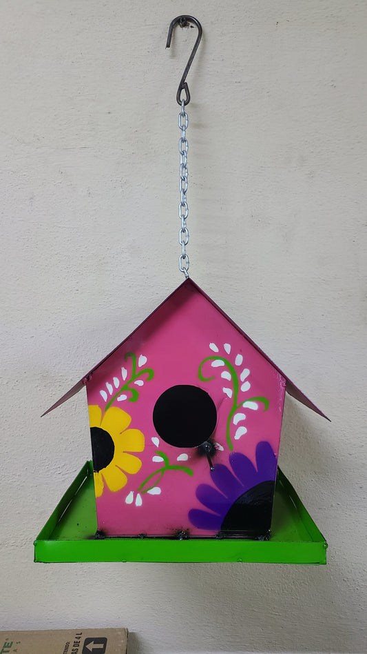 Floral Birdhouse with Feeder