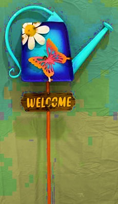 Welcome Watering Can Stake